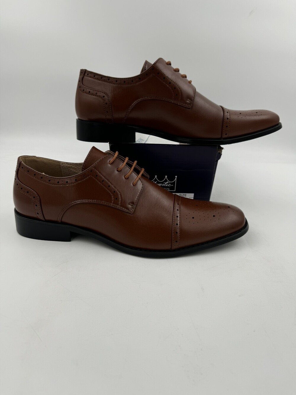 Majestic Mens 95733 Leather Lined Perforated Cap Toe Oxford Dress Shoe Cognac 12